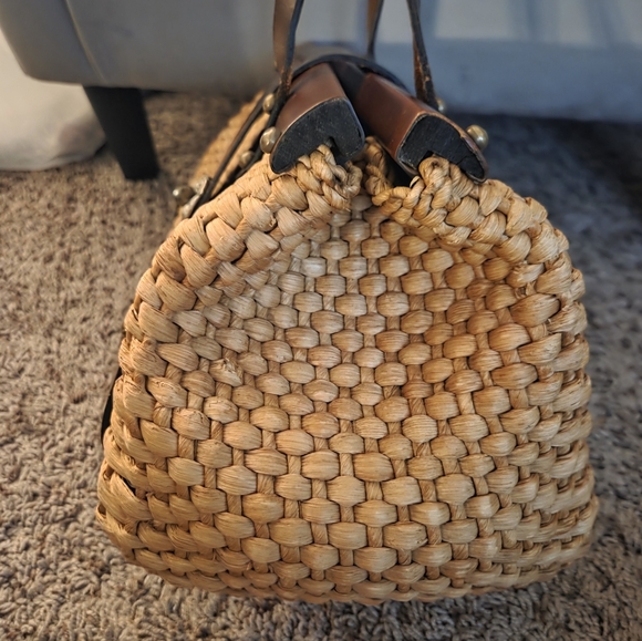 Vintage John Romain Straw Purse Bag Woven Double Leather Straps Turnlock EUC - Picture 6 of 16